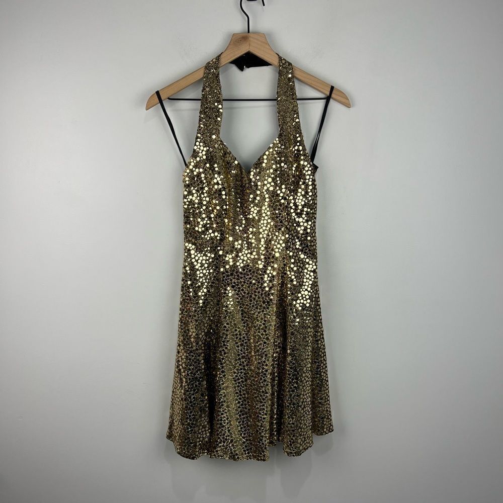 Vintage Gold Sequined Flirtations By Alfred Angelo Mini Party Dress